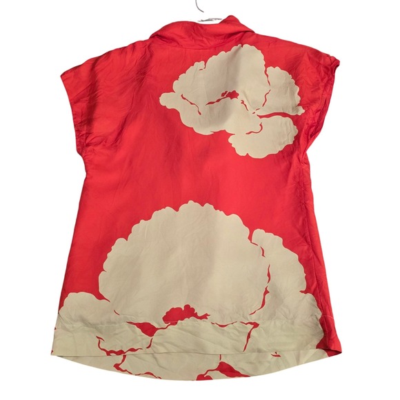 Tibi New York 100% Silk Red Floral Cowl Neck Blouse Top Button Front Size‎ - Picture 3 of 6